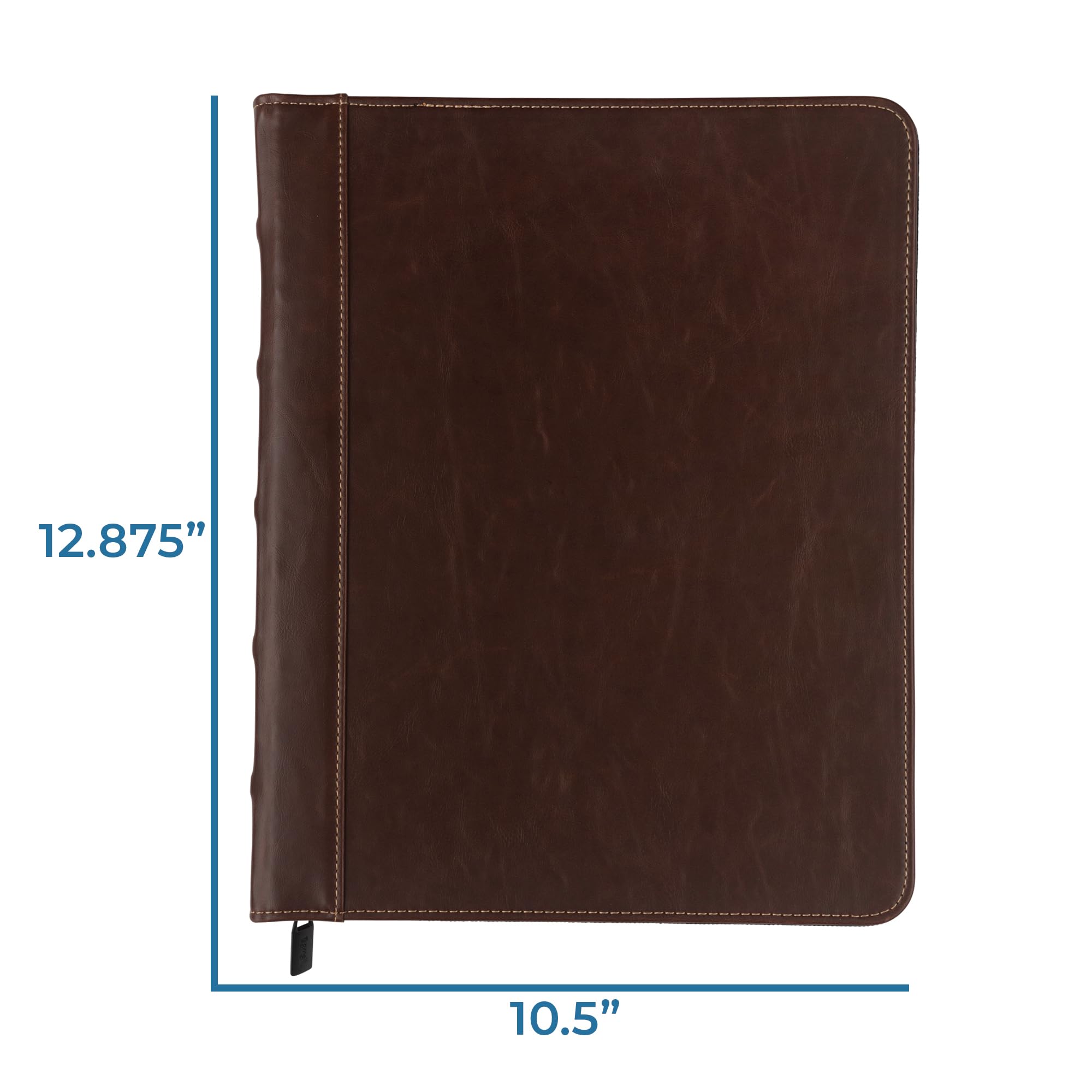 Samsill Vintage Zippered Leather Binder, 1 Inch Round Ring, Letter Size 8.5x11 Documents, Contrast Stitching, Professional Organizer Portfolio, Planner, Brown