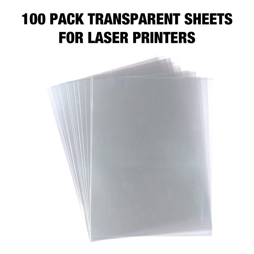 Samsill 100 Pack Transparent Printer Sheets, Projector Film, Clear Transparency Film for Laser Jet Printers, 8.5 x 11 Inch Sheets - Black Image Only,