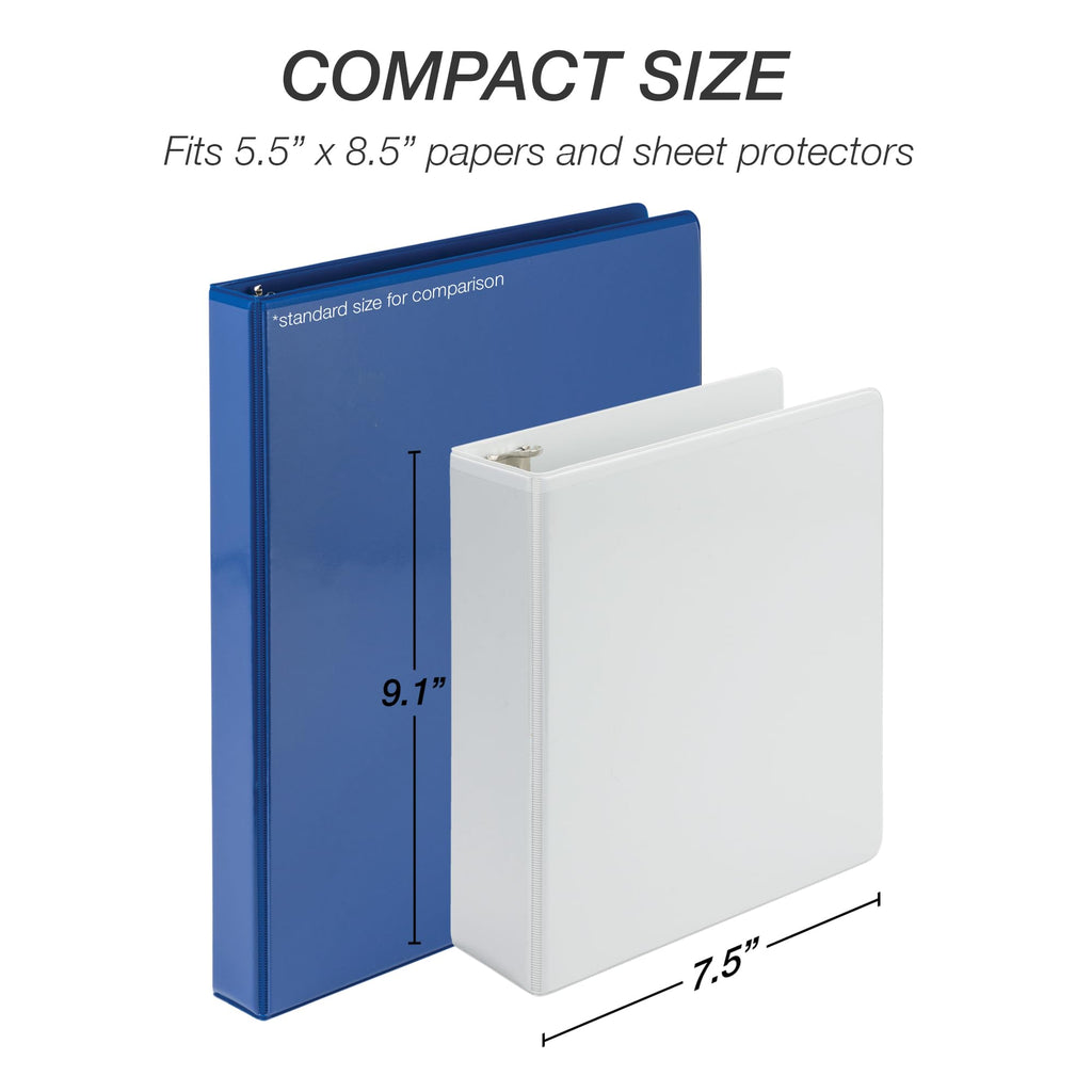 Samsill Durable 2 Inch Mini 3 Ring Binder, Round Ring Binder, Holds 5.5 x 8.5 Inch Documents, Customizable Cover, 2" Mini View Binder, White, Single