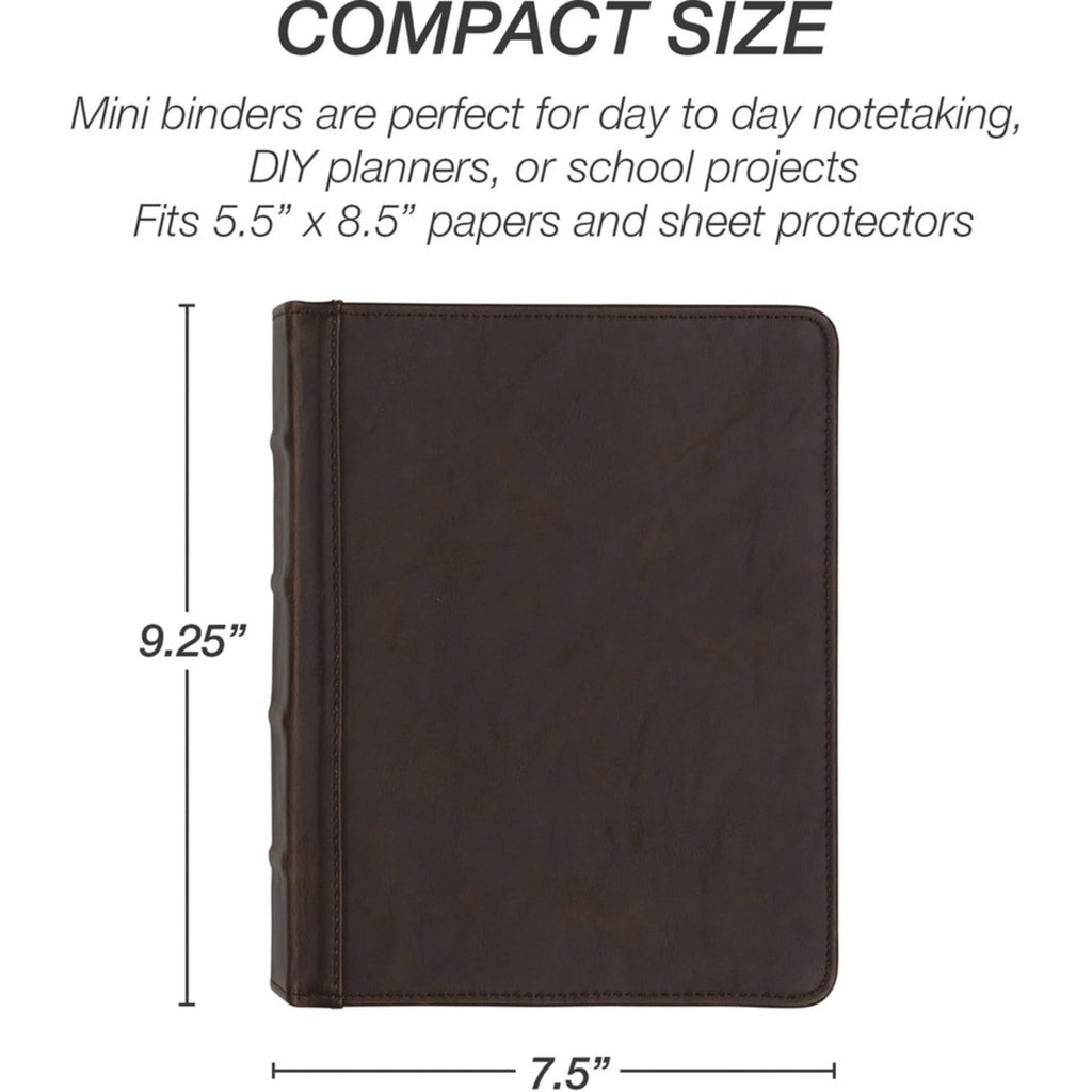 Samsill Vintage Leather Mini 3 Ring Binder 1 Inch Round Ring (Holds 200 Sheets), 5.5 x 8.5 Inch Documents, Professional Organizer, Planner, Notebook, Brown