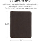 Samsill Vintage Leather Mini 3 Ring Binder 1 Inch Round Ring (Holds 200 Sheets), 5.5 x 8.5 Inch Documents, Professional Organizer, Planner, Notebook, Brown