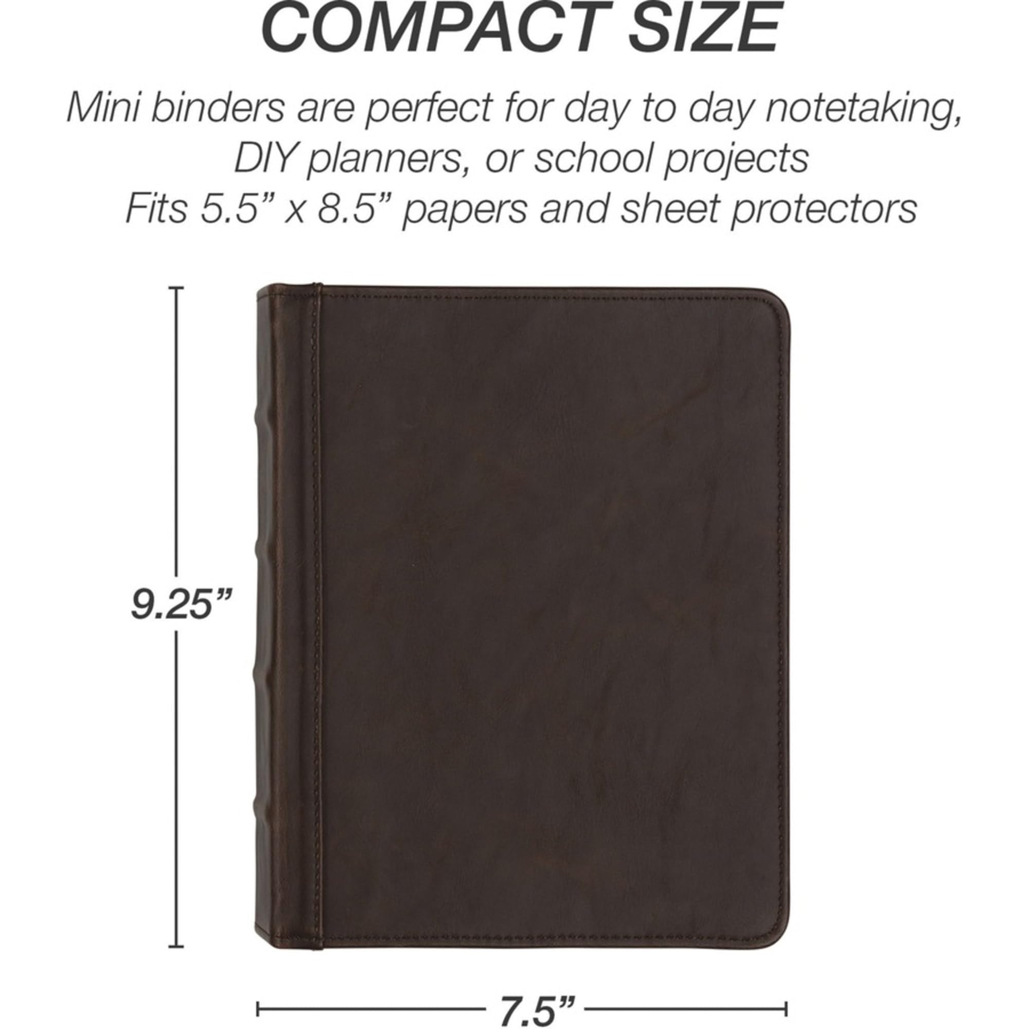 Samsill Vintage Leather Mini 3 Ring Binder 1 Inch Round Ring (Holds 200 Sheets), 5.5 x 8.5 Inch Documents, Professional Organizer, Planner, Notebook, Brown