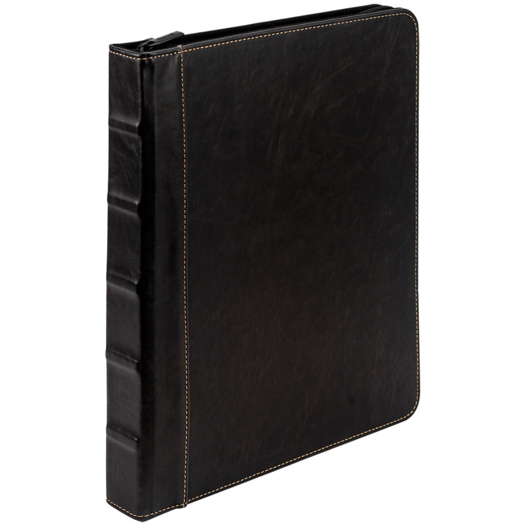 Samsill Vintage Leather Binder, Zippered, 1 Inch Round Ring, Letter Size 8.5x11 Documents, Contrast Stitching, Professional Organizer Portfolio, Planner, Black