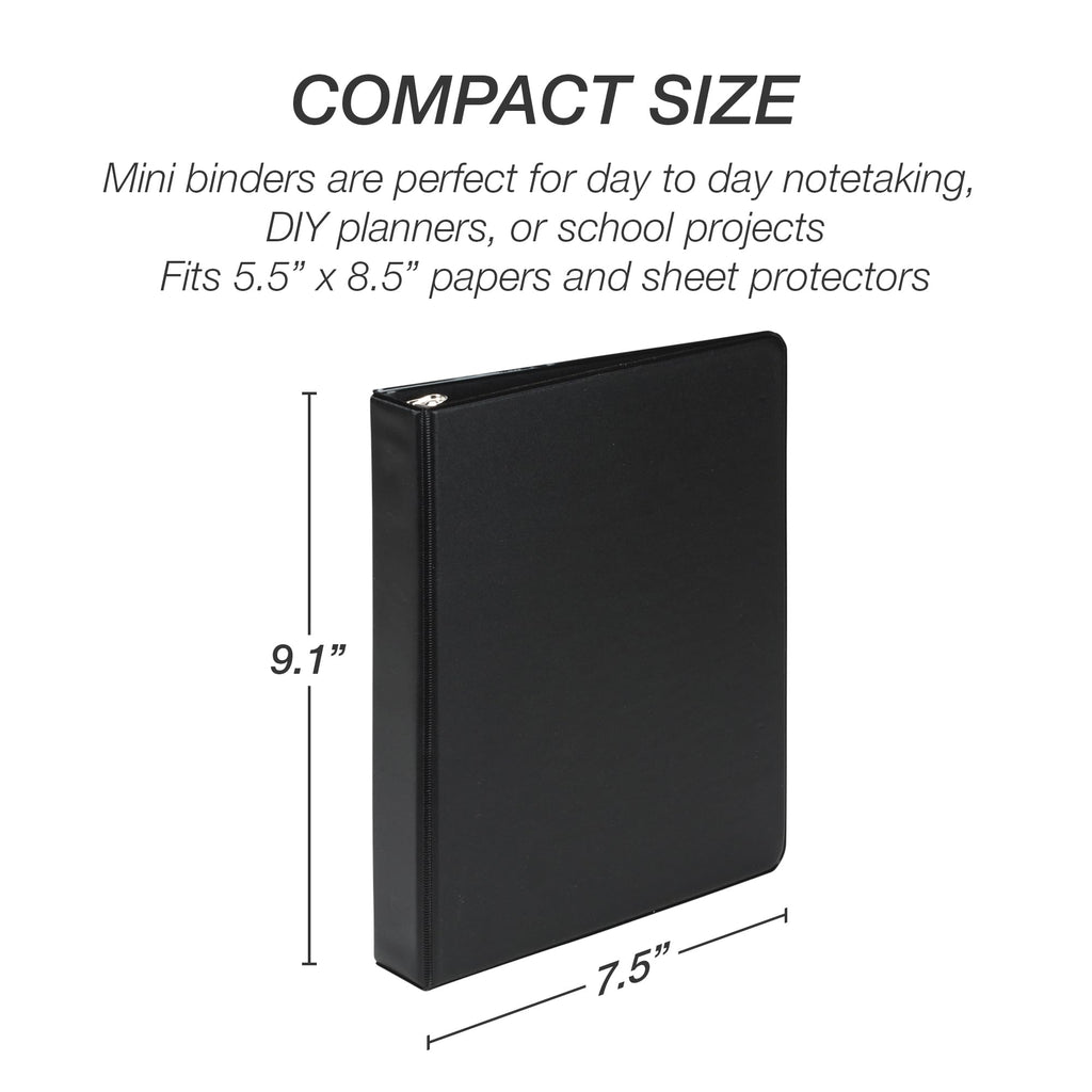 Samsill Economy 1 Inch Mini 3 Ring Binder, Round Ring Binder, Holds 5.5 x 8.5 Inch Documents, 1" Storage, 6-Pack, Black