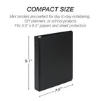 Samsill Economy 1 Inch Mini 3 Ring Binder, Round Ring Binder, Holds 5.5 x 8.5 Inch Documents, 1" Storage, 6-Pack, Black