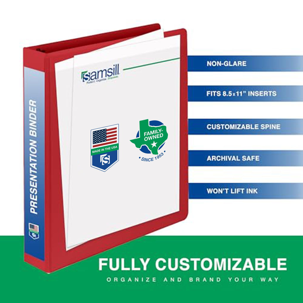 Samsill 2 Inch 3 Ring Binders, Made in USA, Economy Round Ring, Clear View Cover, 425 Sheet Capacity - for School, Home, Office - Red, 4 Pack