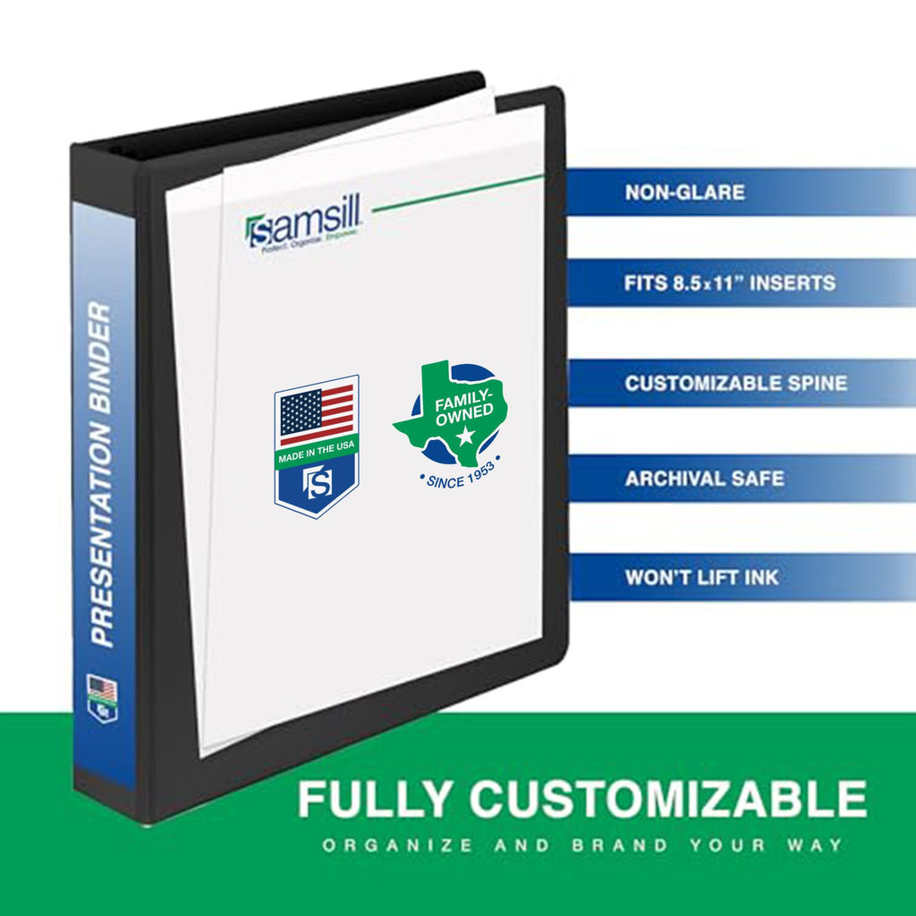 Samsill 0.5 Inch 3 Ring BinderS, Made in USA, Economy Round Ring, Clear View Cover, 100 Sheet Capacity - for School, Home, Office - Black, 4 Pack