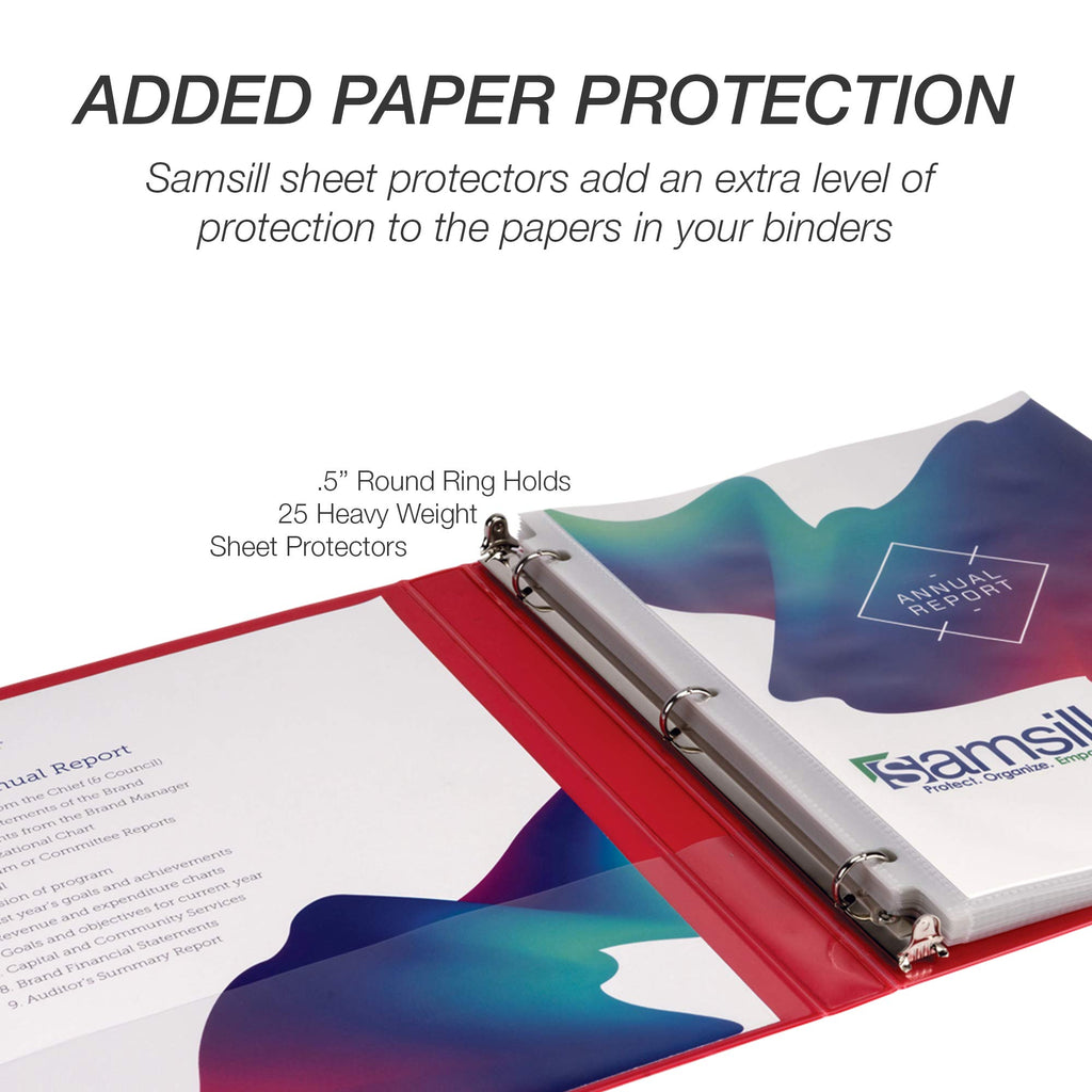 Samsill 8 Pack Durable 0.5 Inch 3 Ring Binders, Round Ring, Clear View Cover for Presentations, Red