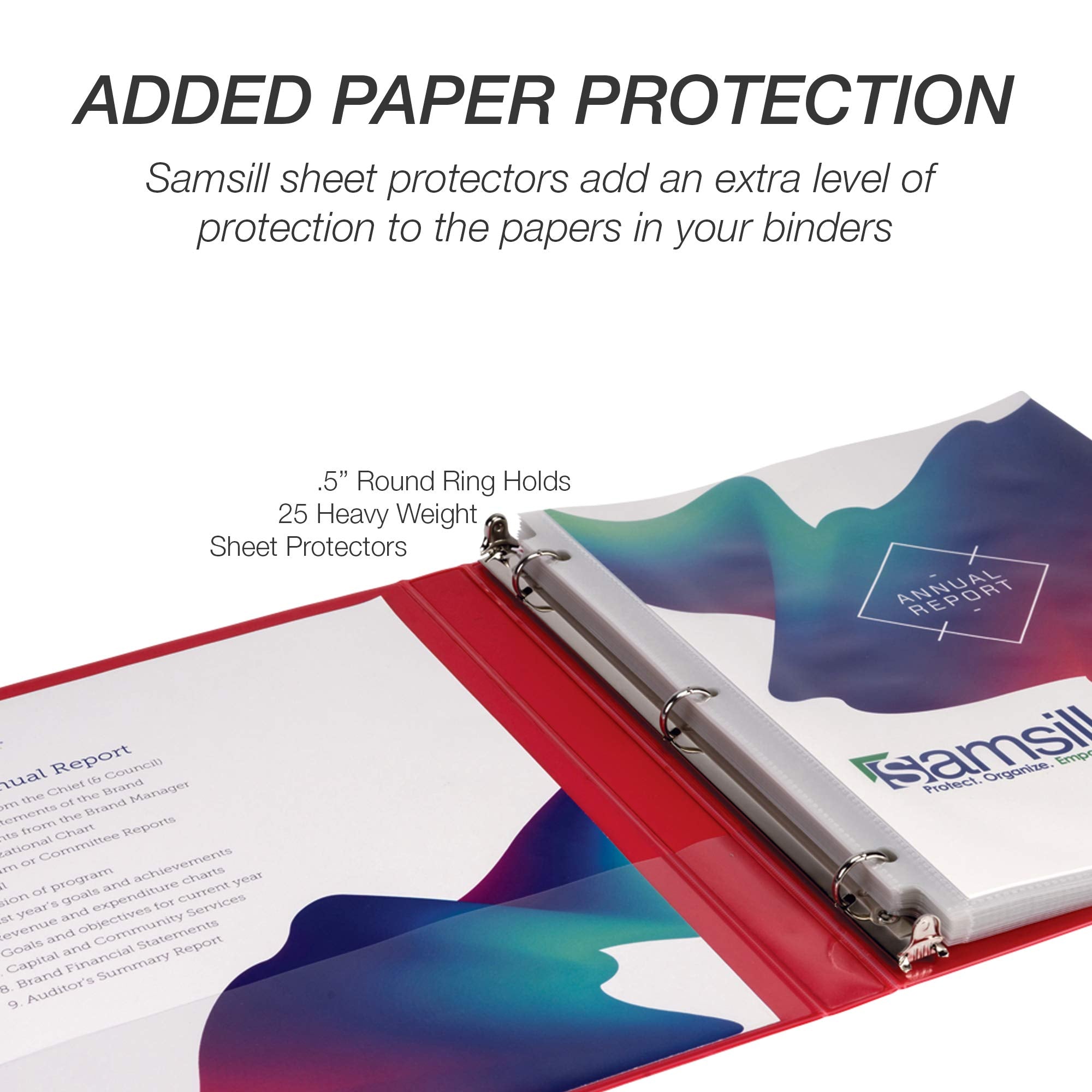 Samsill 8 Pack Durable 0.5 Inch 3 Ring Binders, Round Ring, Clear View Cover for Presentations, Red