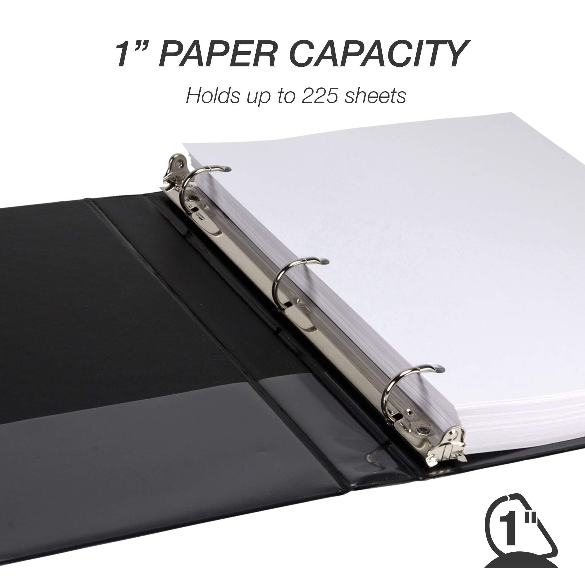 Samsill Durable 1 Inch Binder, Made in the USA, D Ring Binder, Customizable Clear View Cover, Black, 4 Pack, Each holds 225 Pages