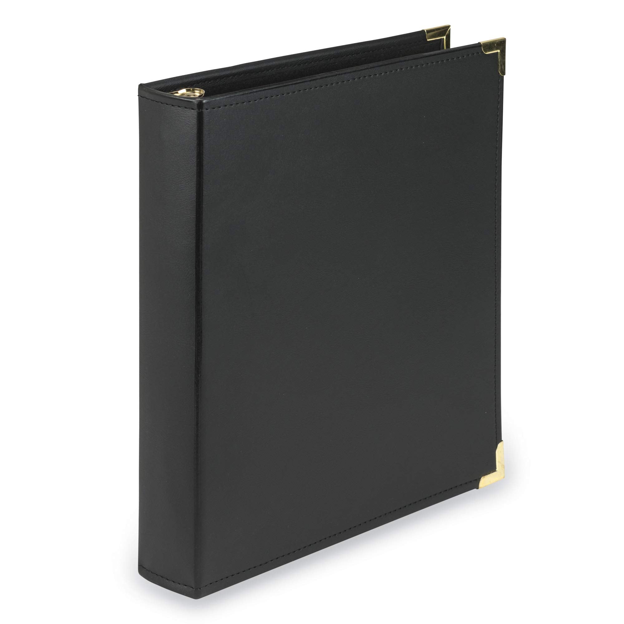 Samsill Classic Collection Leather 3 Ring Binder, Executive Presentation Portfolio, 1.5 Inch (Holds 325 Sheets), Brass Round Ring, Black
