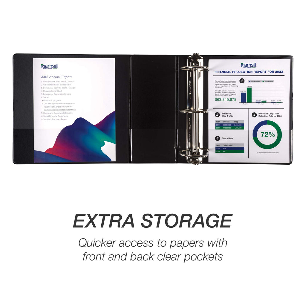 Samsill Durable 5 Inch 3 Ring Binder, D Ring Binder, Customizable Clear View, Black, 2-Pack, Holds 1070 Pages