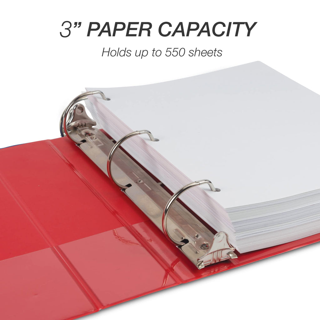 Samsill Durable 3 inch 3 Ring Binder, D Ring Binder, 100% Recycled Chipboard, Red