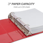 Samsill Durable 3 inch 3 Ring Binder, D Ring Binder, 100% Recycled Chipboard, Red
