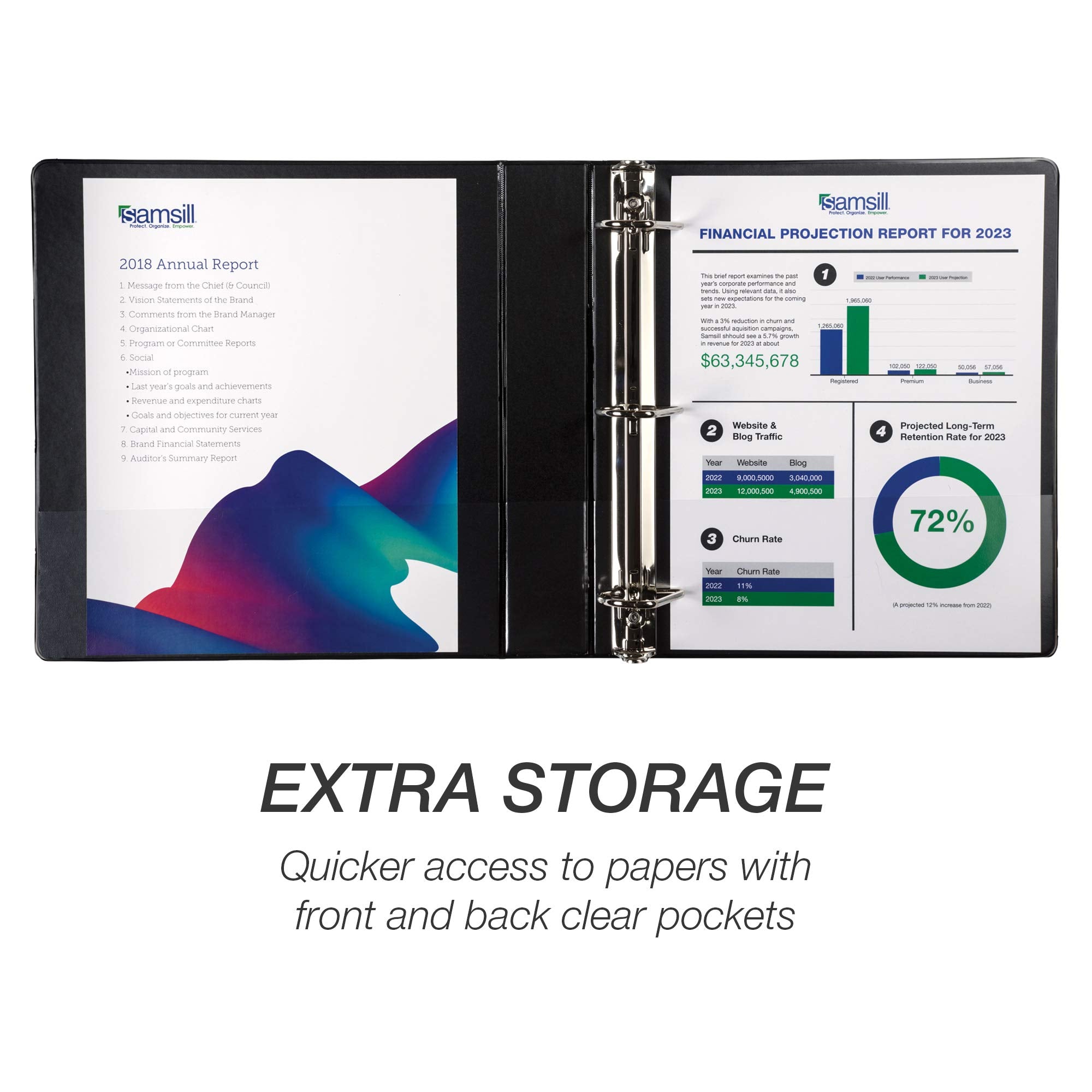 Samsill Durable 1.5 inch 3 Ring Binder, Made in USA, D Ring Binder, 100% Recycled Chipboard, Black, 12 Pack