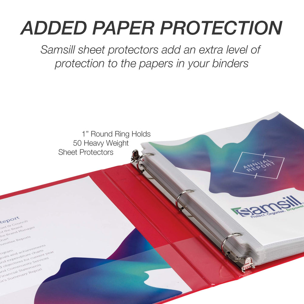 Samsill 8 Pack Durable 1 Inch 3 Ring Binders, Made in USA, Round Ring, Clear View Cover for Presentations, Red