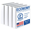 Samsill 2 Inch 3 Ring Binders, Economy Round Ring, Clear View Cover, 425 Sheet Capacity - for School, Home, Office - White, 4 Pack