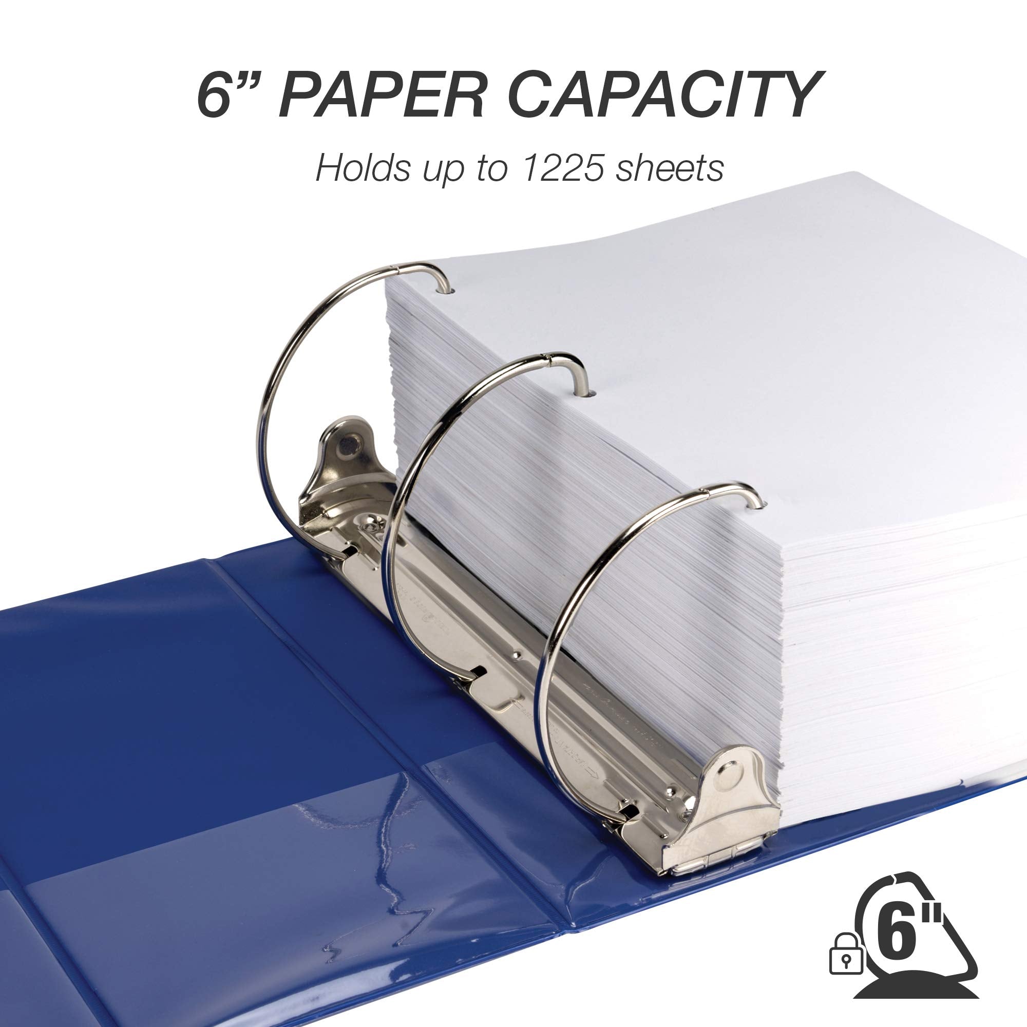 Samsill Durable 6 inch 3 Ring Binder, Locking D Ring Binder, Customizable Clear View Cover, Blue, Holds 1225 Pages