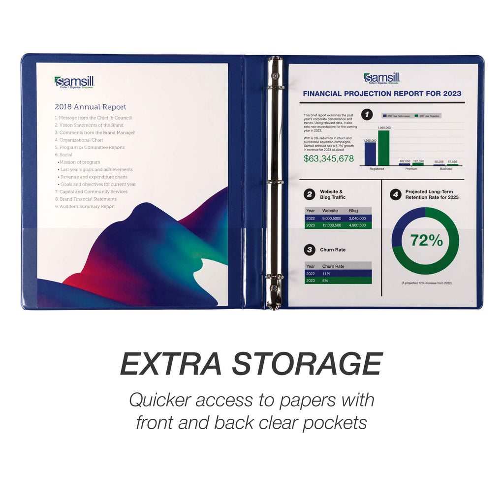 Samsill 8 Pack Durable 0.5 Inch 3 Ring Binders, Round Ring, Clear View Cover for Presentations, Blue