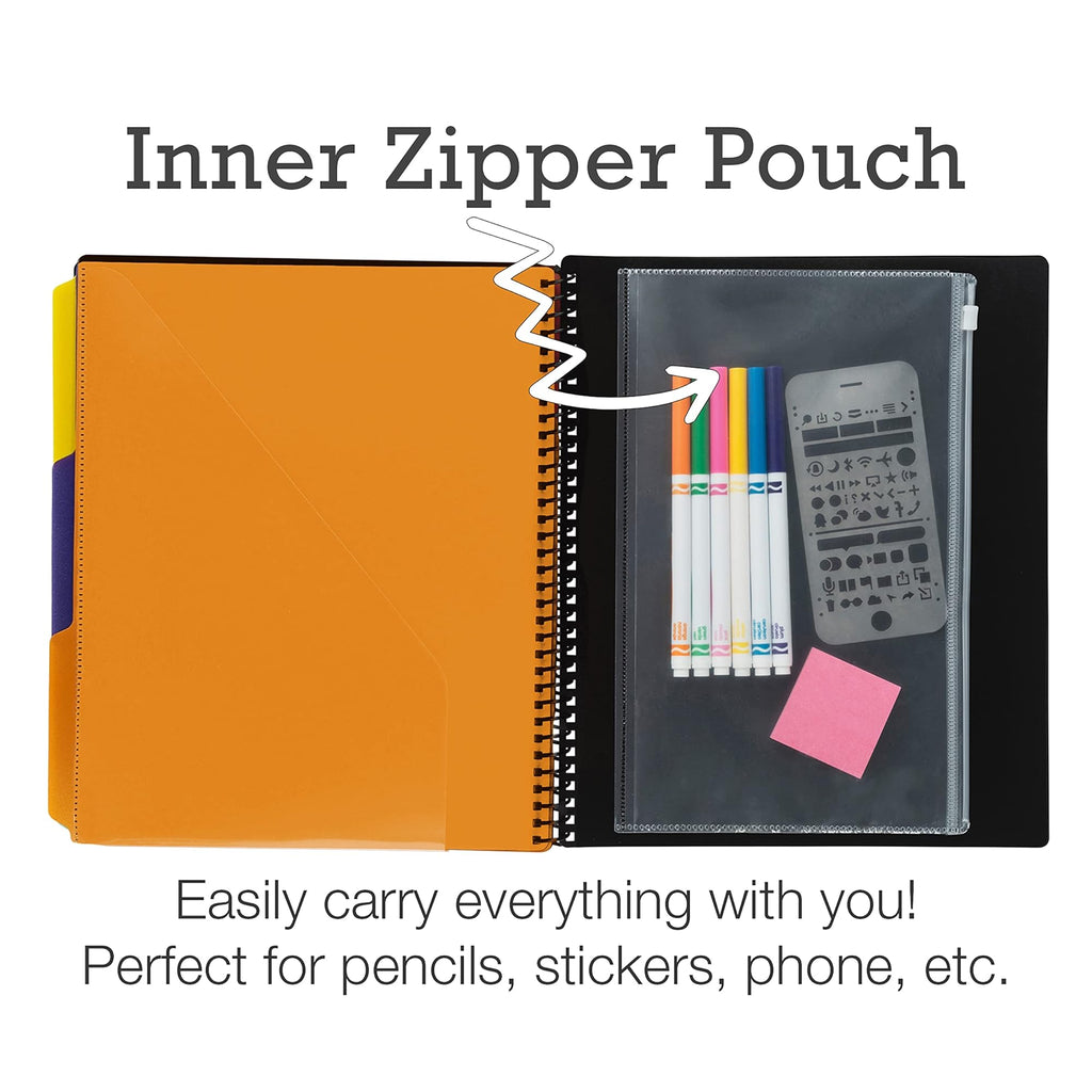 Samsill 2 Pack Deluxe 24 Pocket Spiral Project Organizer with Inner Zipper Pouch, Customizable Front Cover, 12 Dividers with Erasable Write-On Tabs in Fashion Colors, Plastic Folders with Pockets