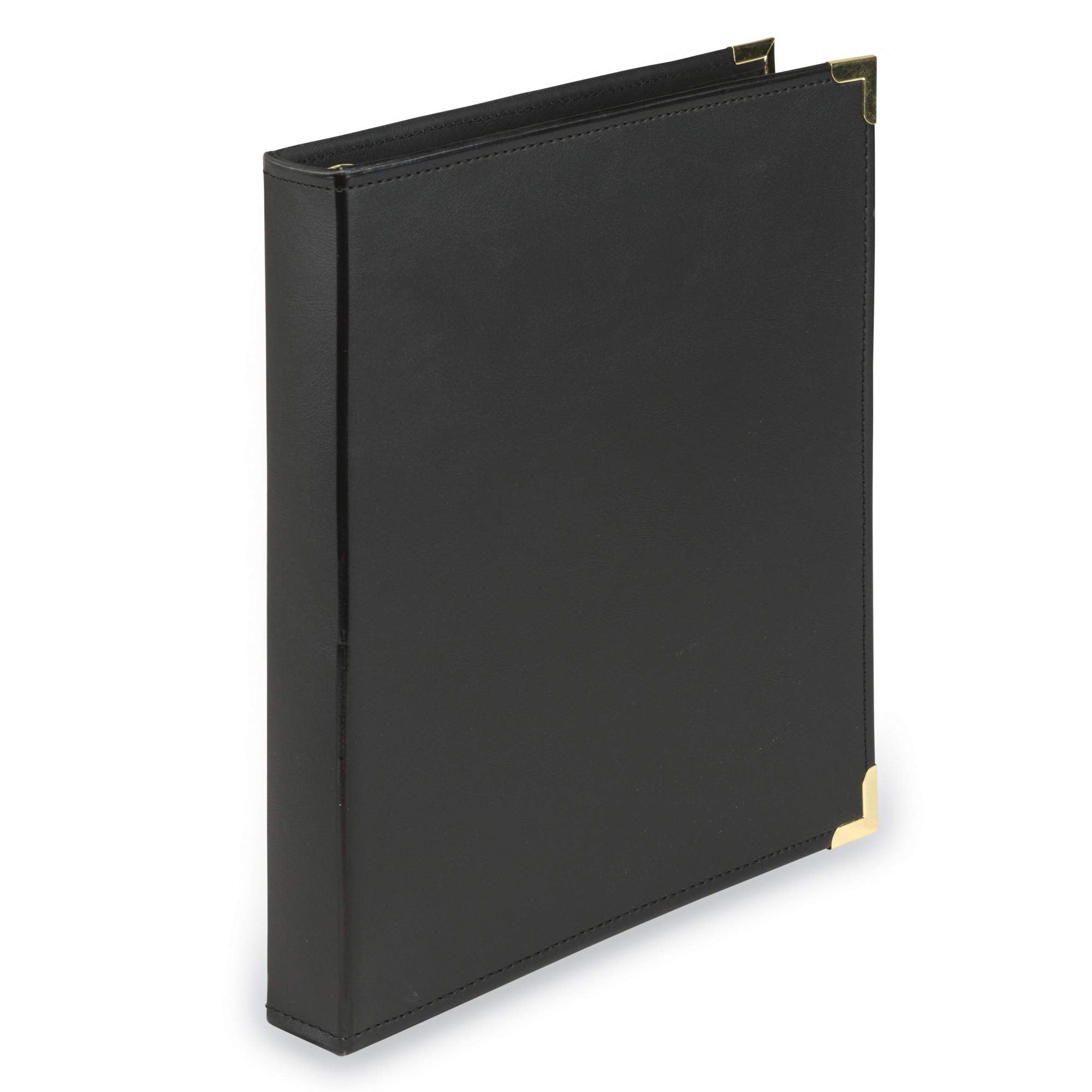 Samsill Leather Binder, Classic Collection, 3 Ring, Executive Presentation Portfolio, 1 Inch (Holds 200 Sheets), Brass Round Ring, Black