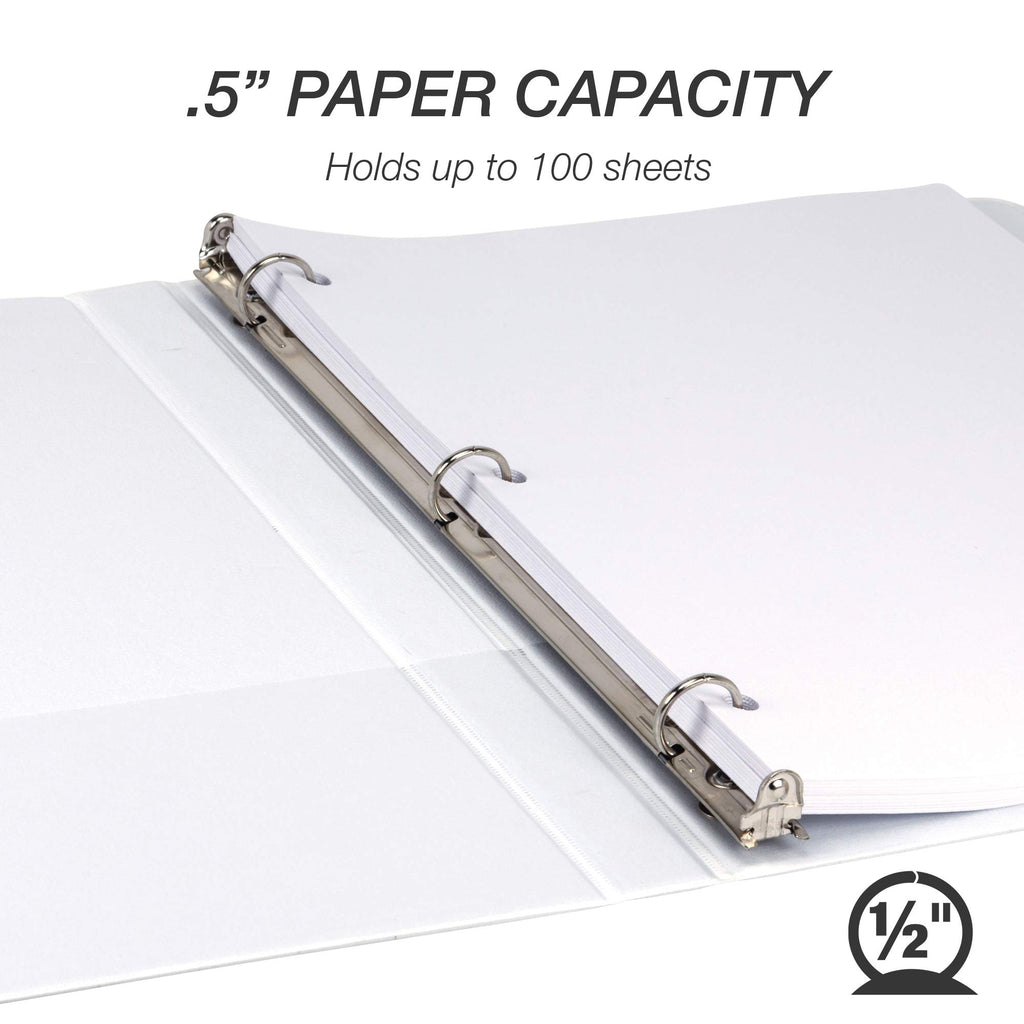 Samsill 24 Pack Durable 0.5 Inch 3 Ring Binders, Round Ring, Clear View Cover for Presentations, White