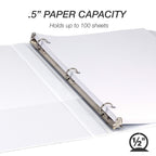 Samsill 24 Pack Durable 0.5 Inch 3 Ring Binders, Round Ring, Clear View Cover for Presentations, White