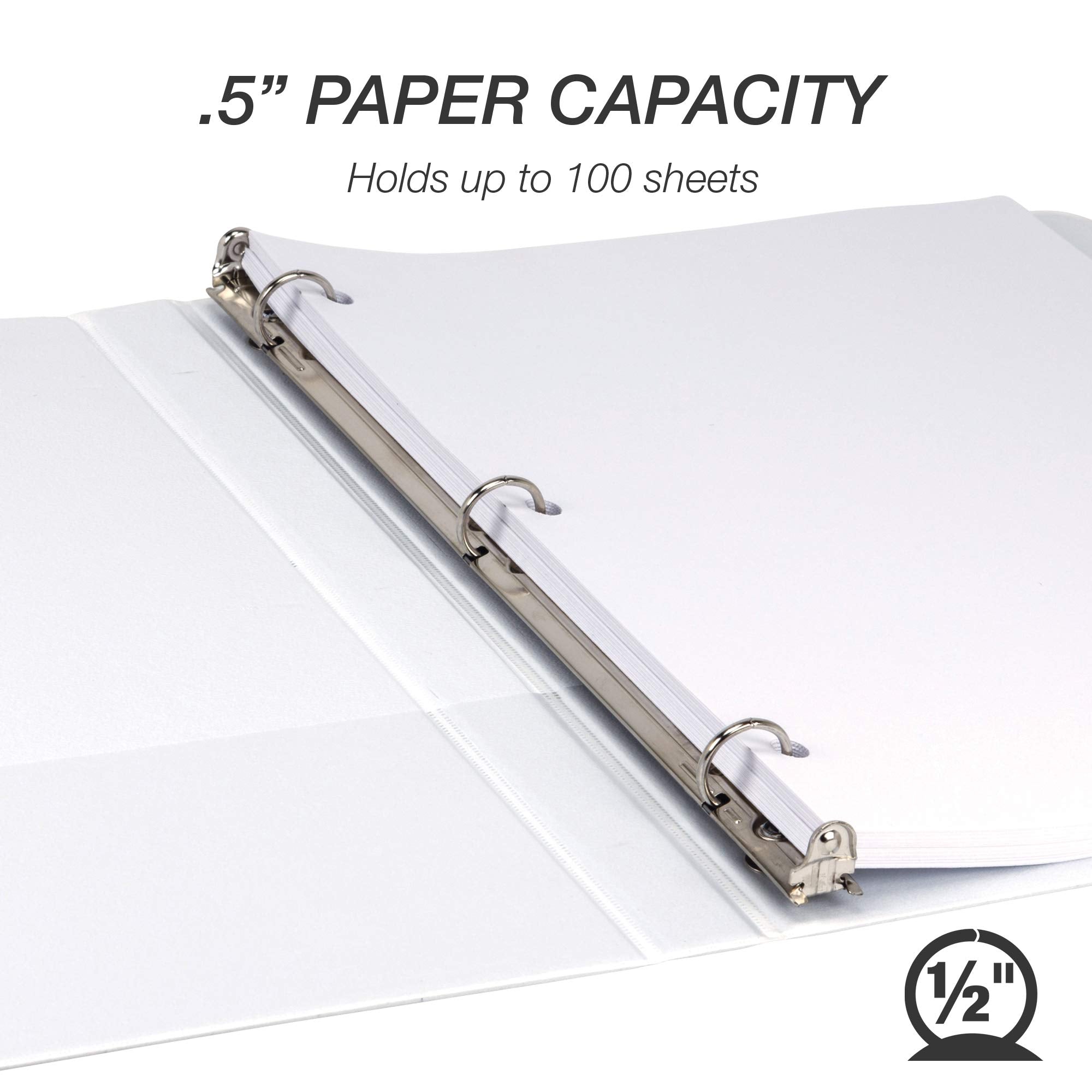Samsill 24 Pack Durable 0.5 Inch 3 Ring Binders, Round Ring, Clear View Cover for Presentations, White