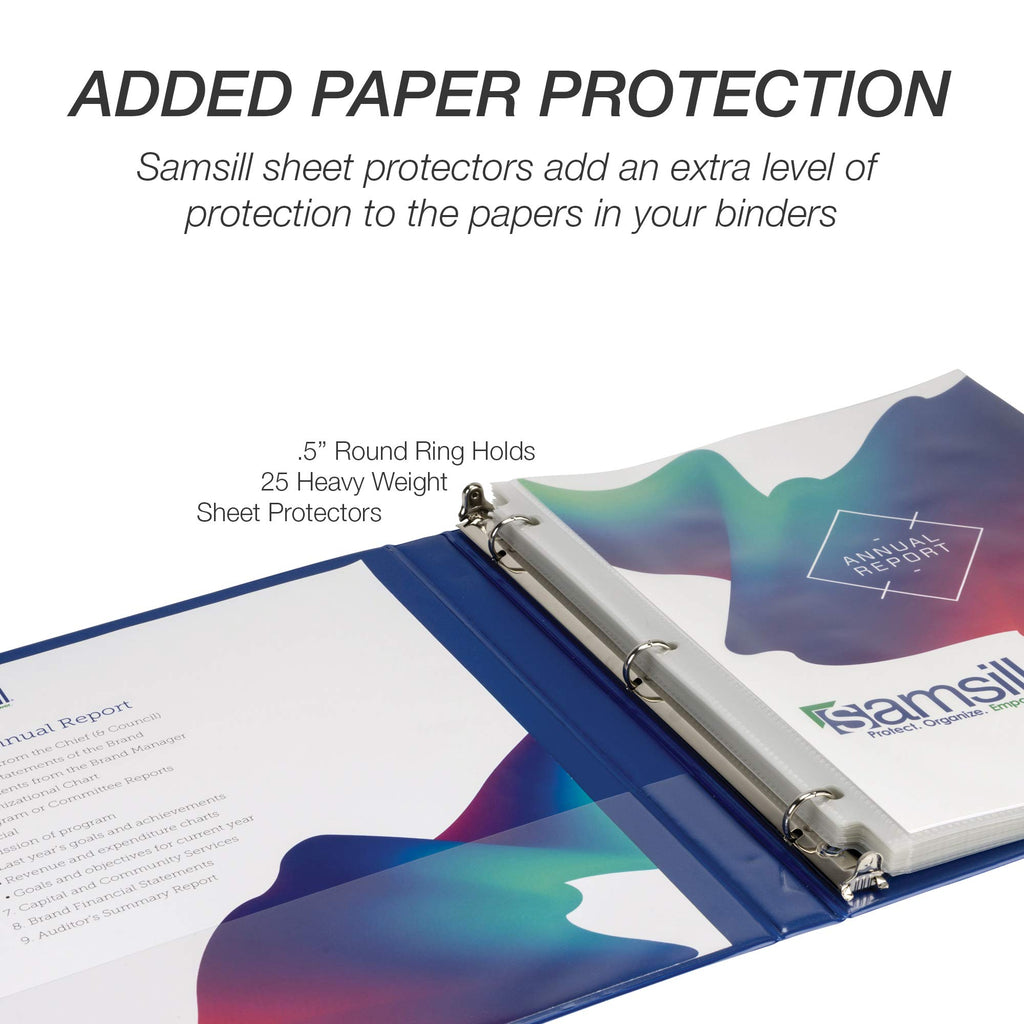 Samsill 8 Pack Durable 0.5 Inch 3 Ring Binders, Round Ring, Clear View Cover for Presentations, Blue