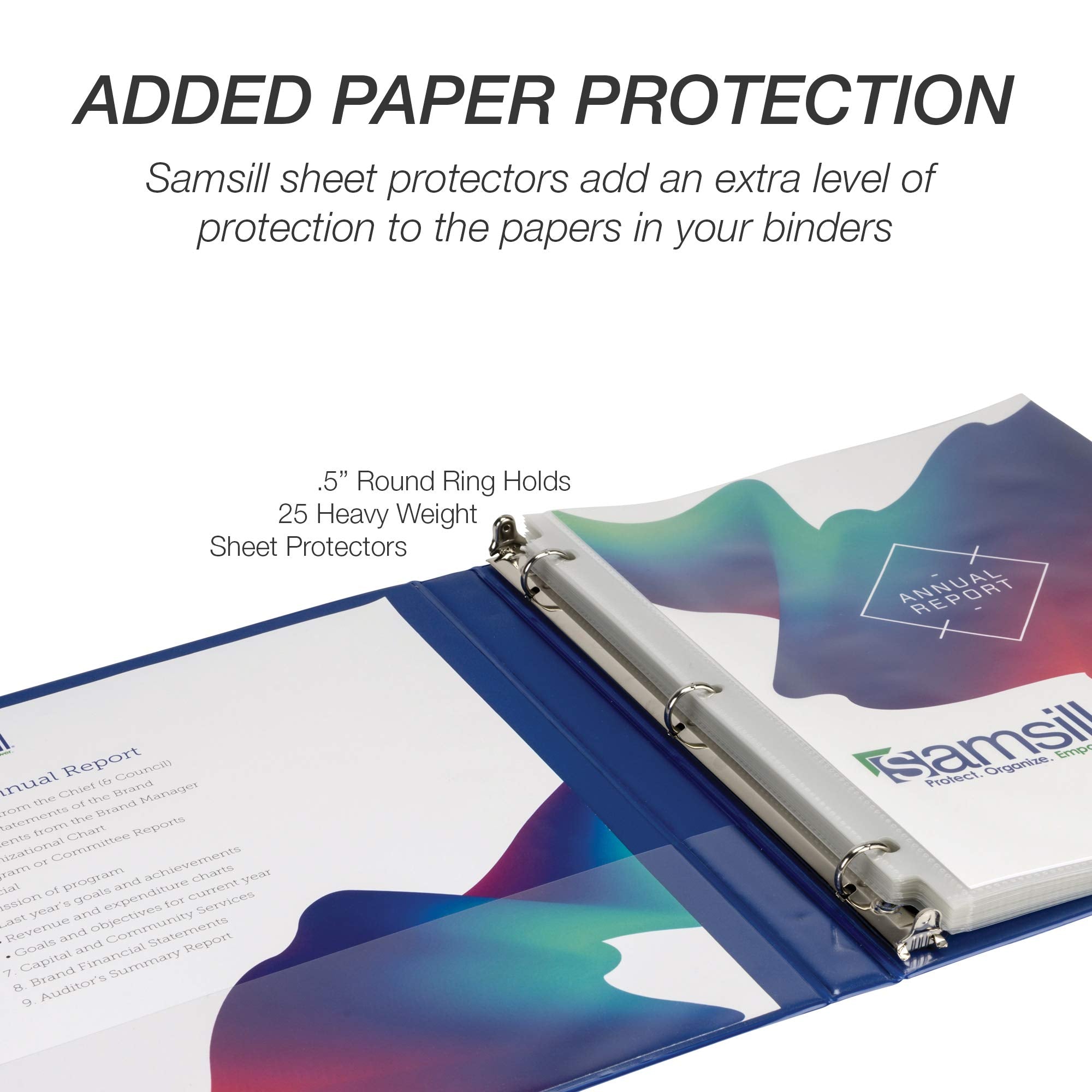 Samsill 8 Pack Durable 0.5 Inch 3 Ring Binders, Round Ring, Clear View Cover for Presentations, Blue