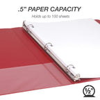 Samsill 8 Pack Durable 0.5 Inch 3 Ring Binders, Round Ring, Clear View Cover for Presentations, Red