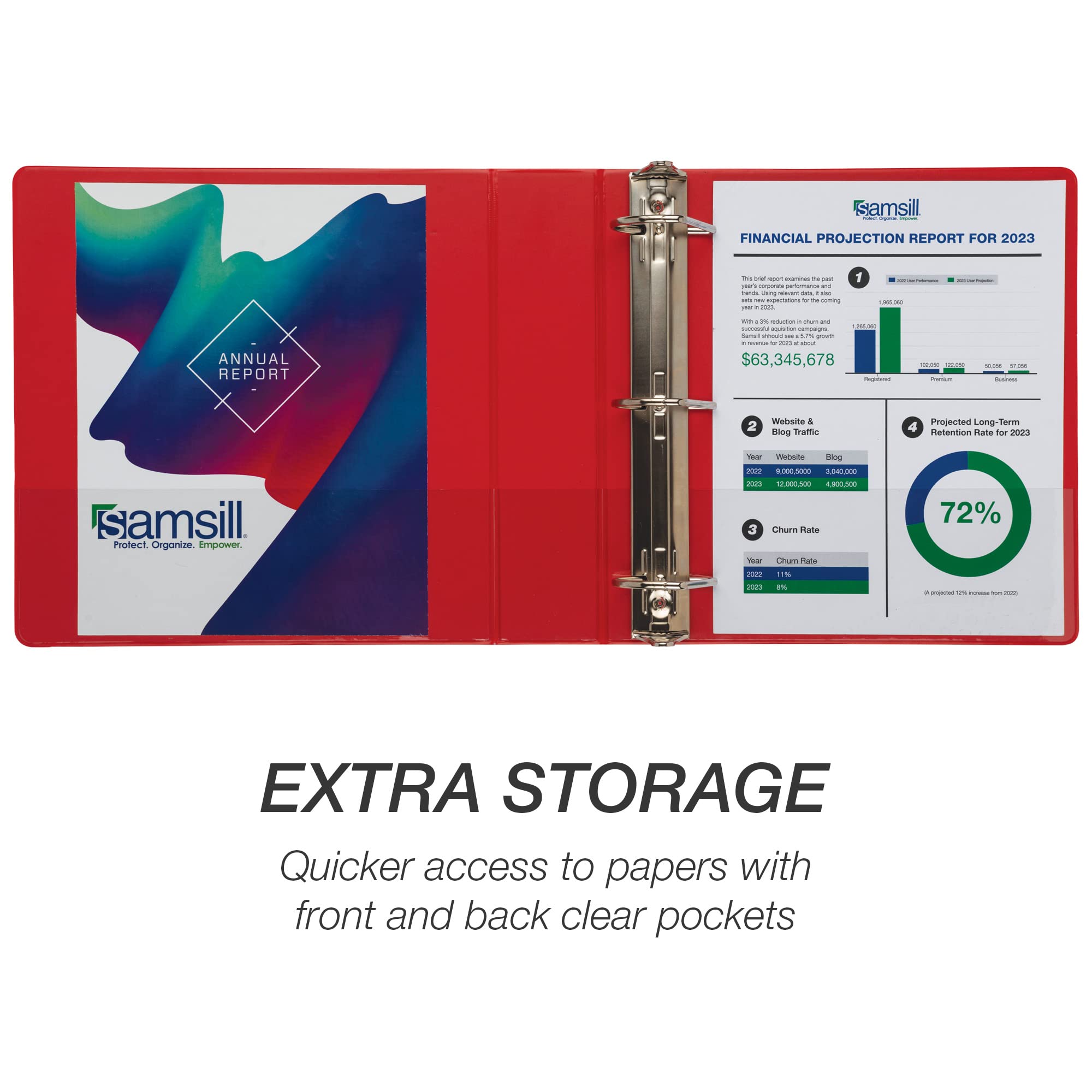 Samsill Durable 3 inch 3 Ring Binder, D Ring Binder, 100% Recycled Chipboard, Red