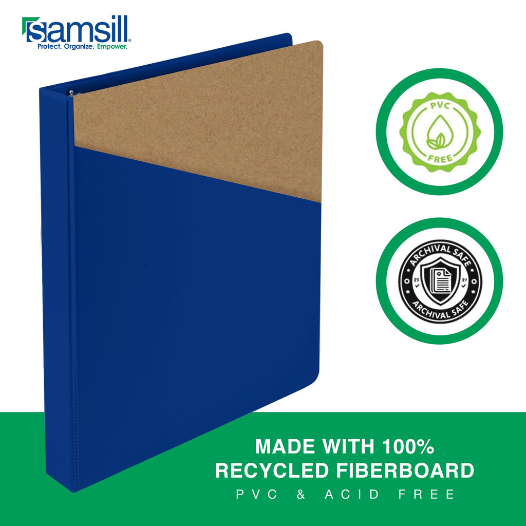 Samsill 1 Inch 3 Ring Binders, Economy Round Ring, Clear View Cover, 200 Sheet Capacity - for School, Home, Office - Blue, 4 Pack