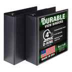 Samsill Durable 4 inch 3 Ring Binder, D Ring Binder, 100% Recycled Chipboard, Black, 2 Pack