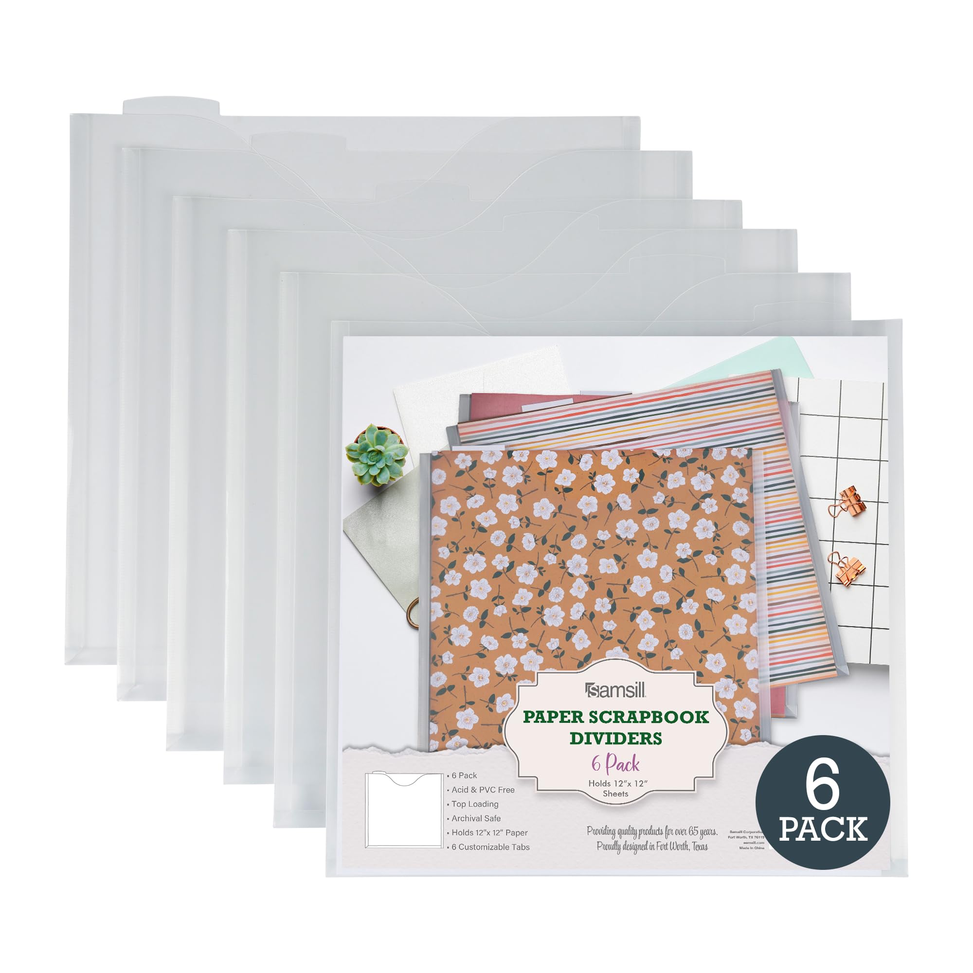 Samsill Scrapbook Storage Organizer Folders 12x12 Inch, 12 Pack, Paper Files with Customizable Tabs, Includes 12 Blank White tabs, Top-Loading, Heavy-Duty Files, Super Clear