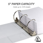 Samsill Durable 5 Inch 3 Ring Binder, D Ring Binder, Customizable Clear View, White, 2-Pack, Holds 1070 Pages