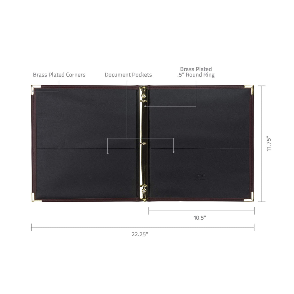 Samsill Classic Collection Leather 3 Ring Binder, Executive Presentation Portfolio, 0.5 Inch (Holds 100 Sheets), Brass Round Ring, Burgundy