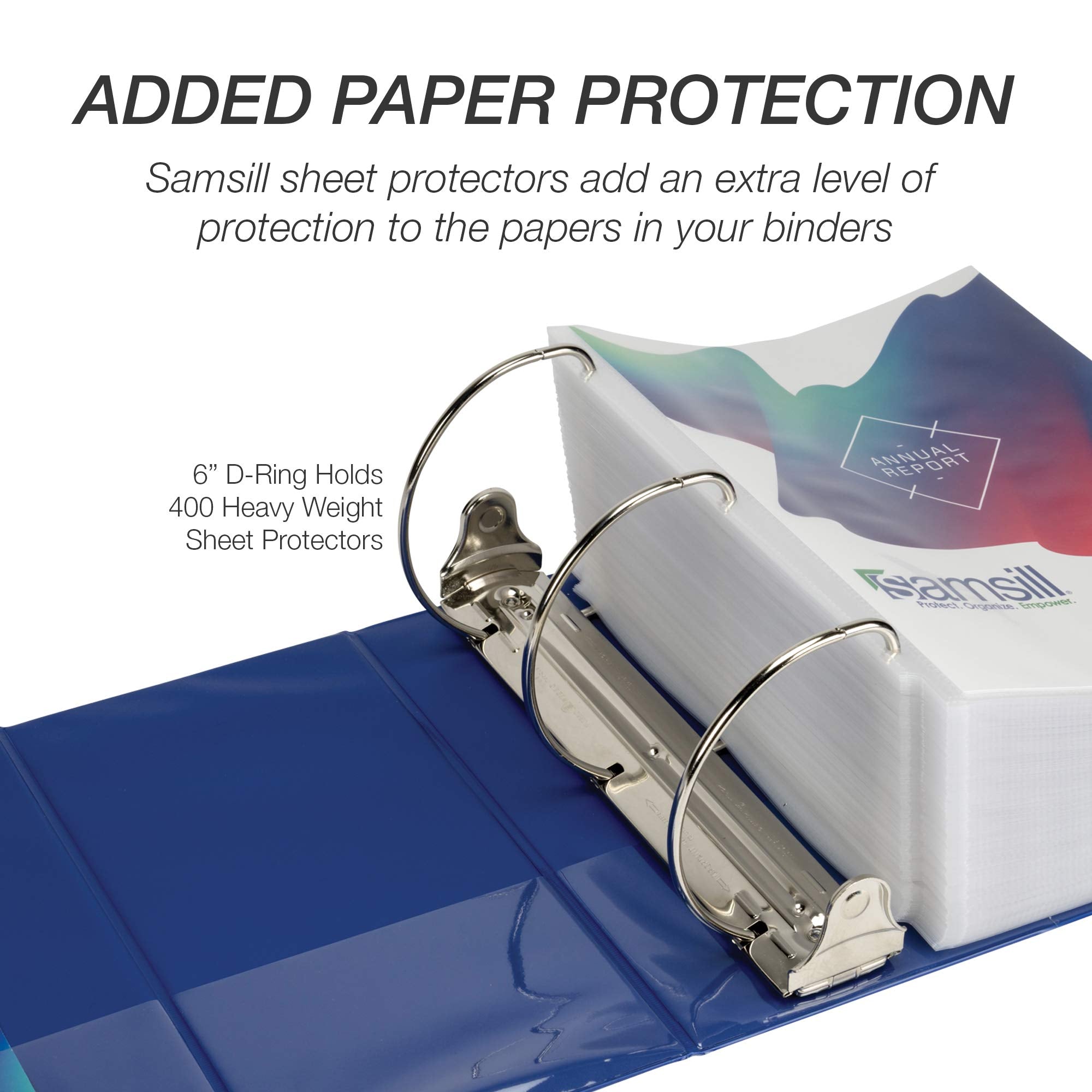 Samsill Durable 6 inch 3 Ring Binder, Locking D Ring Binder, Customizable Clear View Cover, Blue, Holds 1225 Pages