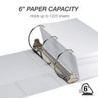 Samsill Durable 6 inch 3 Ring Binder, Locking D Ring Binder, Customizable Clear View Cover, White, 2-Pack, Holds 1225 Pages
