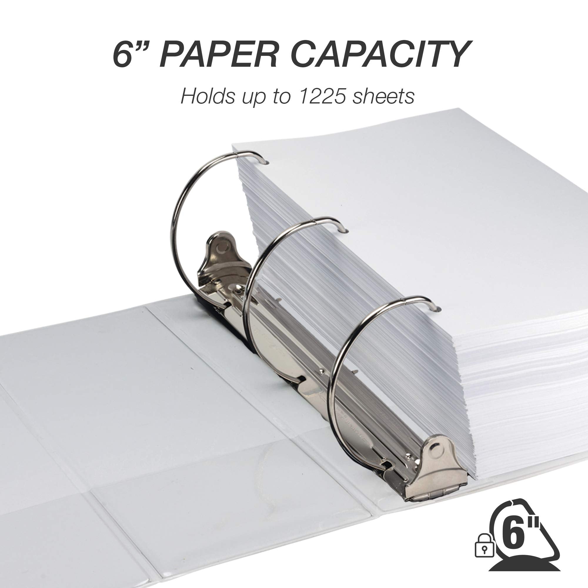 Samsill Durable 6 inch 3 Ring Binder, Locking D Ring Binder, Customizable Clear View Cover, White, 2-Pack, Holds 1225 Pages