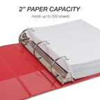 Samsill Durable 2 inch 3 Ring Binder, D Ring Binder, 100% Recycled Chipboard, Red