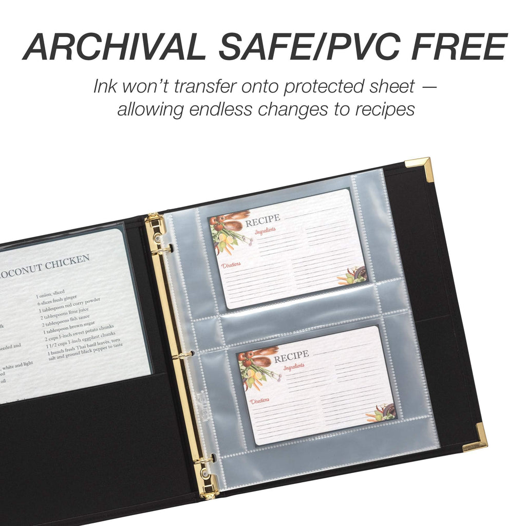 Samsill Recipe Card Page Protectors for 8.5 x 11 Recipe Binder, 4 x 6 Pockets, 2 Pockets, 50 Count, Recipe Book Pocket Page Refill Sheets, Side Margin Loading, for 8.5 x 11 Standard 3 Ring Binders