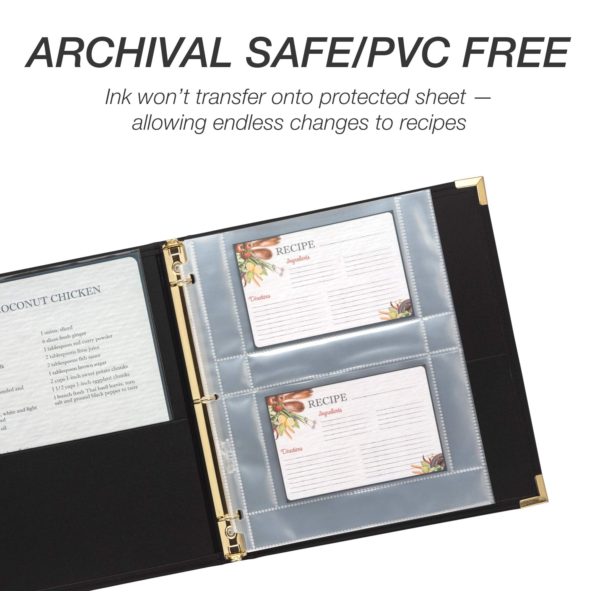 Samsill Recipe Card Page Protectors for 8.5 x 11 Recipe Binder, 4 x 6 Pockets, 2 Pockets, 50 Count, Recipe Book Pocket Page Refill Sheets, Side Margin Loading, for 8.5 x 11 Standard 3 Ring Binders