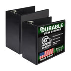 Samsill Durable 6 inch 3 Ring Binder, Locking D Ring Binder, Customizable Clear View Cover, Black, 2-Pack, Holds 1225 Pages