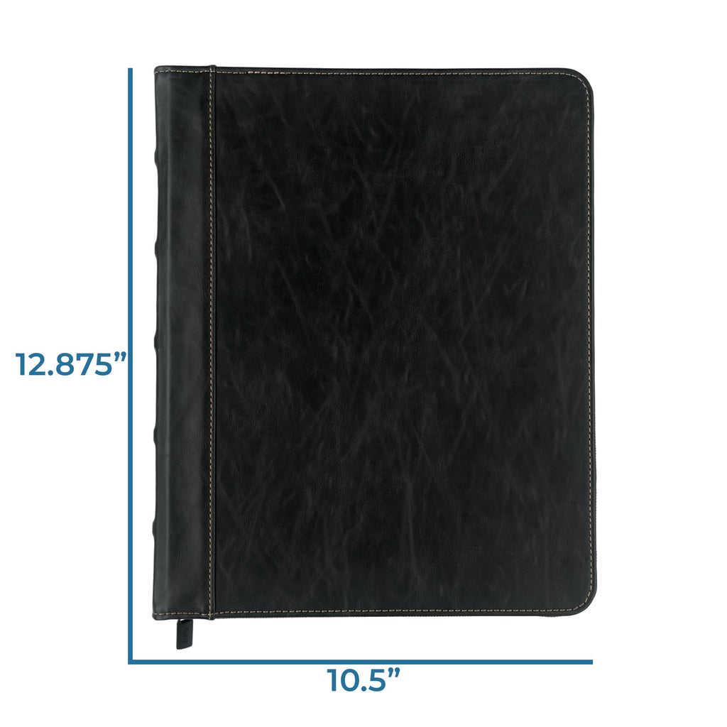 Samsill Vintage Leather Binder, Zippered, 1 Inch Round Ring, Letter Size 8.5x11 Documents, Contrast Stitching, Professional Organizer Portfolio, Planner, Black
