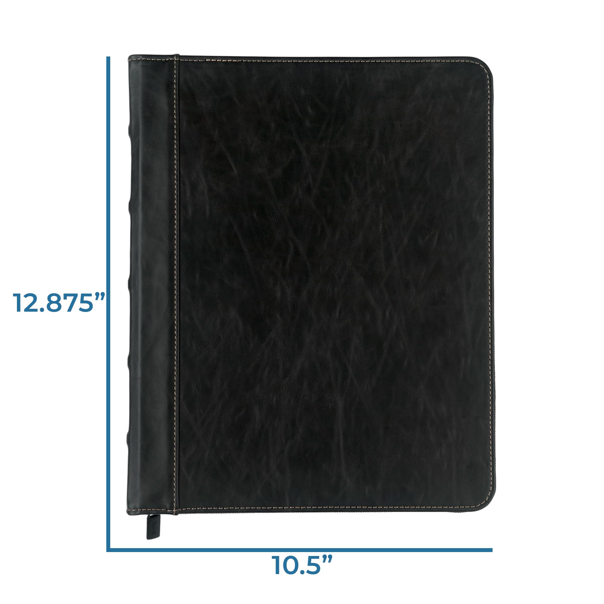 Samsill Vintage Leather Binder, Zippered, 1 Inch Round Ring, Letter Size 8.5x11 Documents, Contrast Stitching, Professional Organizer Portfolio, Planner, Black