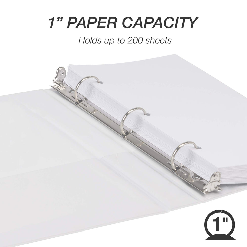 Samsill Economy 1 Inch Mini 3 Ring Binder, Round Ring Binder, Holds 5.5 x 8.5 Inch Documents, Customizable Cover, 1" View, 6-Pack, White