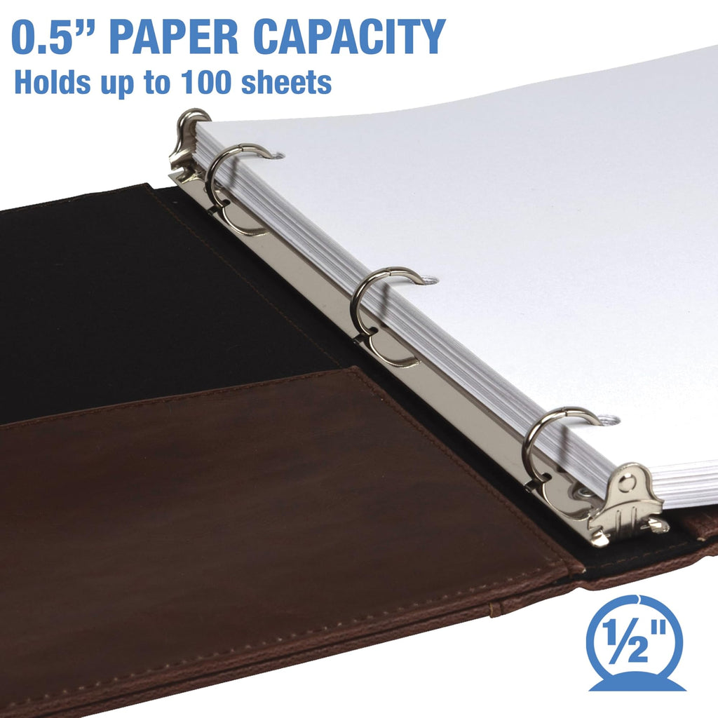 Samsill Vintage Leather Binder, 0.5 Inch Round Ring (Holds 100 Sheets), Letter Size 8.5x11 Documents, Professional Organizer Portfolio, No Zipper, Brown
