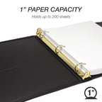Samsill Leather Binder, Classic Collection, 3 Ring, Executive Presentation Portfolio, 1 Inch (Holds 200 Sheets), Brass Round Ring, Black