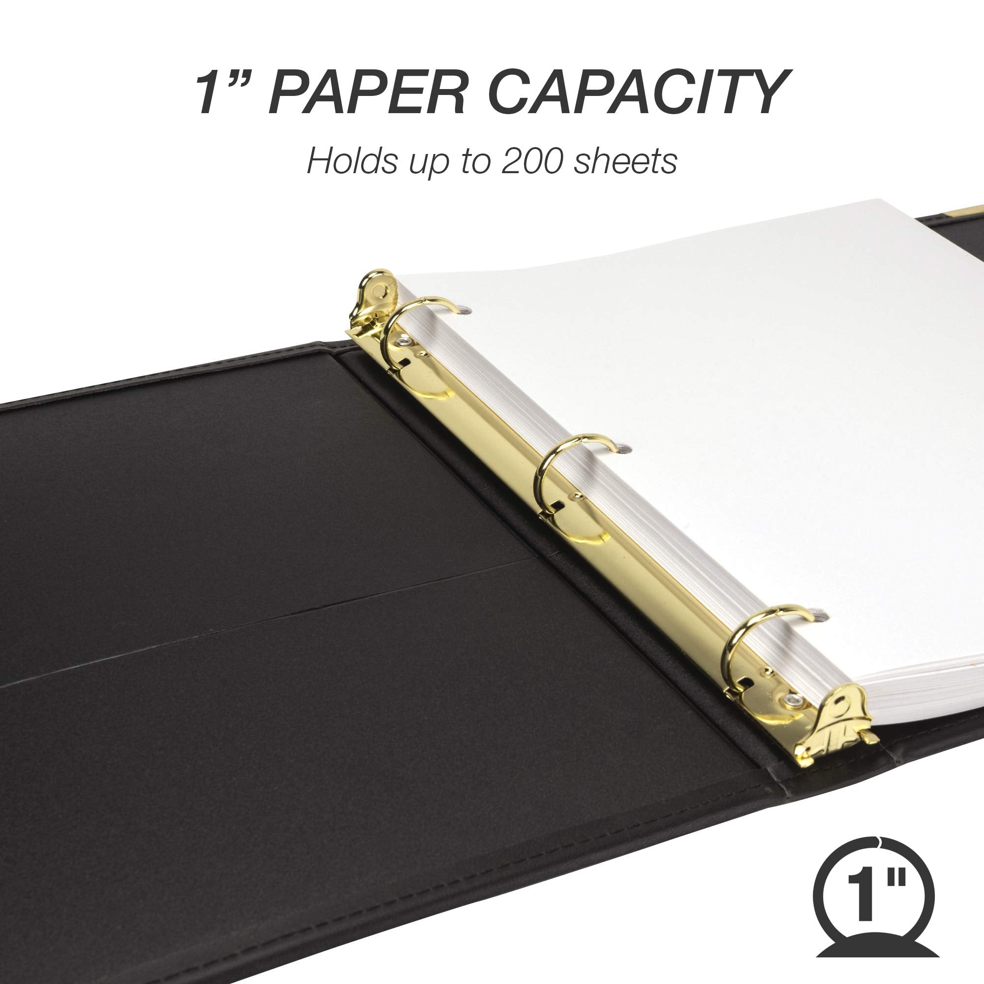 Samsill Leather Binder, Classic Collection, 3 Ring, Executive Presentation Portfolio, 1 Inch (Holds 200 Sheets), Brass Round Ring, Black